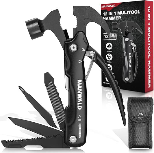 Gifts for Men, 12 in 1 Multitool Hammer, Stocking Stuffers for Men, Camping Accessories Survival Gear, Fathers Day Dad Gifts for Men, Birthday Gifts for Him