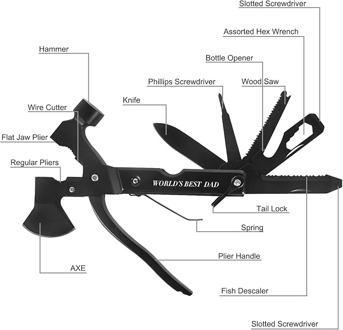 Gifts for Dad from Daughter Son,All in One Survival Tools Axe Hammer Multitool Camping Accessories,Birthday Father's day Christmas Thanksgiving day Gift Ideas for Men Father Him,ATH-402