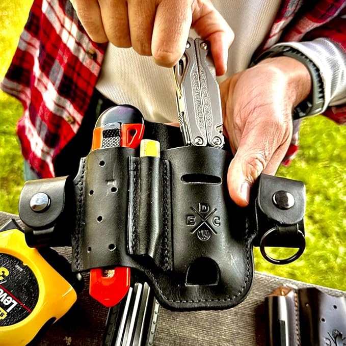 Multitool Sheath, Leather EDC Organizer, Belt Pouch Fits Multitool, Knife, Pen, Keys - Compatible with Heavy Duty Leatherman, Gerber, SOG Multitools