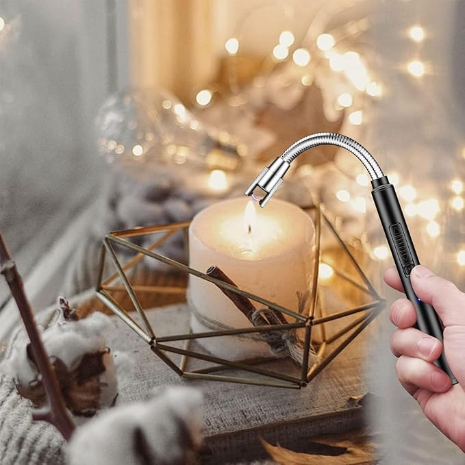 Candle Lighter 2 Pack USB Rechargeable Safety Arc Windproof Long Lighter for Candle Aromatherapy Camping Grill Family Home Use(Black&Rose Gold)