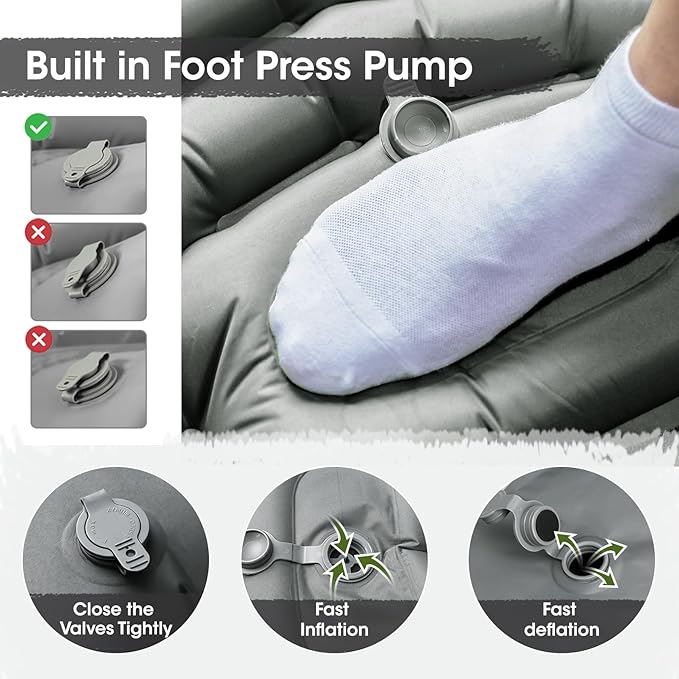 Double Sleeping Pad Extra Thick,Self Inflating Camping Mattress 2 Person with Pillow Built-in Foot Pump Reinforced Support Structure Inflatable Sleeping Mat Portable for Home Tent Backpacking Hiking