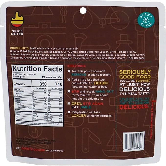 GOOD TO-GO Mexican Quinoa Bowl | Camping Food, Backpacking Food | Just Add Water Meals, Backpacking Meals | Dehydrated Meals Taste Better Than Freeze Dried Meals