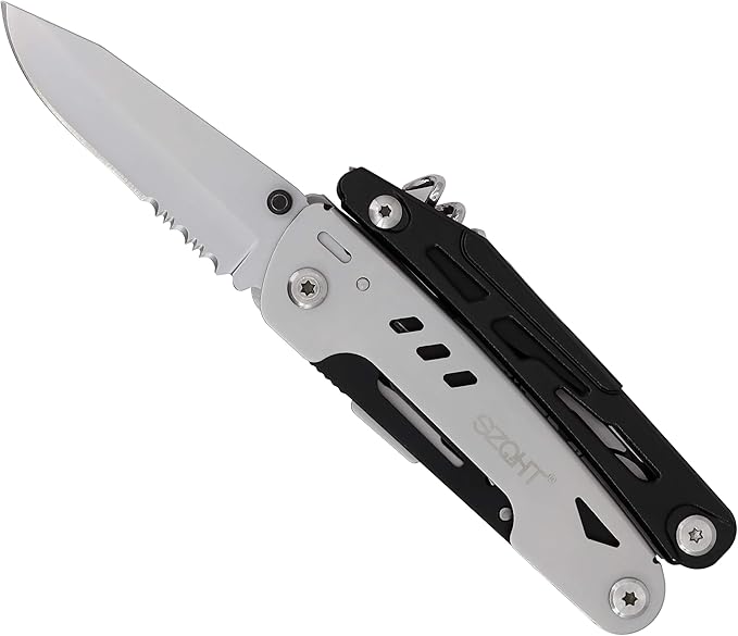 SZQHT Multitool Knife, Multipurpose Pocket Multi Tool Knives (22-in-1) with Detachable XL Spring-Action Scissors, Plier, Screwdrivers and Multi-tool Accessories for Men Survival,Camping, Fishing