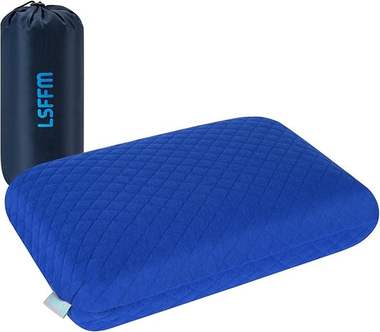 Camping Pillow Memory Foam,Easy to Fold,Camping Essentials,Small Travel Pillow with Portable Bag,Hiking Pillow for Backpacking,Anti-Pilling Pillow Cover (Blue)