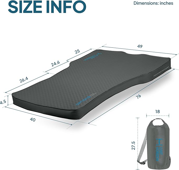 LOSTHORIZON Tesla Camping Air Mattress with Foam, Self Inflating Sleeping Pad, 4.5" Thick, with Air Pump, Model S