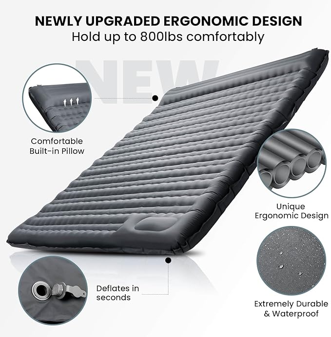 Double Sleeping Pad, 4.7“ Ultra-Thick Camping Mattress 2 Person for Backpacking, Hiking(Grey)