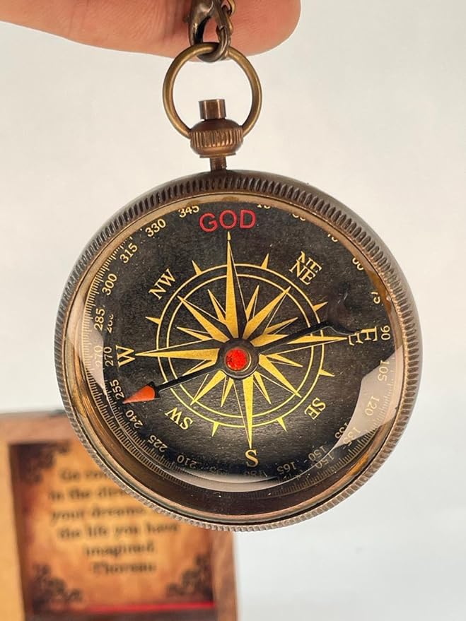 Nauticle Compass, Elegant Brass Compass with Engraved Pocket Sundial, Perfect Brass Decorative Objects, Timeless Navigation Perfect Brass Gifts for him.