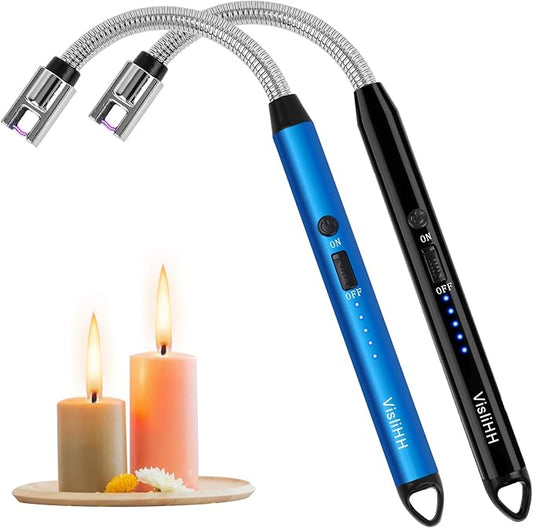 2 Pack Electric Candle Lighter, Cool Rechargeable, Plasma,Arc, Grill,USB,Windproof, Flameless, with Flexible Neck Lighters. Ideal for Candles,BBQs,Camping,Kitchen,Fireplace,Fireworks, etc.
