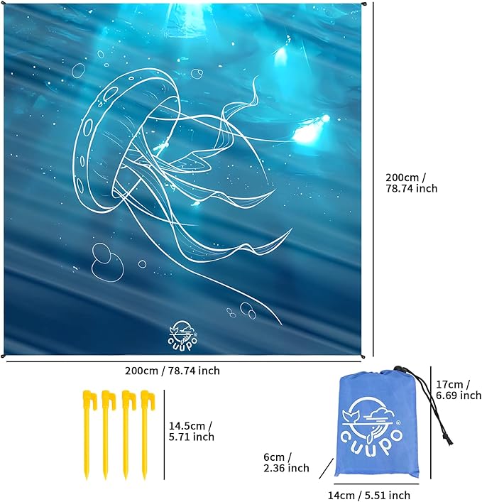 Beach Blanket Sandproof, 3D Printing 79" X 79" for 4-6 Adults Oversized Lightweight Picnic Blanket Portable Compact Quick Drying Picnic Mat for Outdoor Camping Hiking Travel