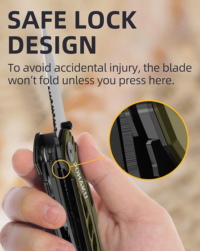 Pohaku Multitool Knife, 13 in 1 Pocket Multitool, Multi Tool with 3" Large Blade, Safety Locking Design, Spring-Action Plier, Durable Nylon Sheath for Outdoor, Camping, Fishing, Survival (Green)
