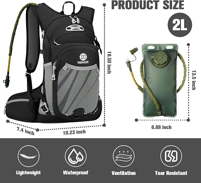 Hiking Backpack Men Women,Hydration Backpack Pack with 2L Water Bladder,Lightweight Water Backpack for Hiking,Running,Cycling,Camping