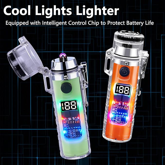 YOZWOO Electric Lighter USB Rechargeable Lighter Double Arc Plasma Lighter No Butane Lighter Compass Cool Lighter with Luminous LED Light for Adventure, Hiking, Survival Tactical Gear (Luminous)