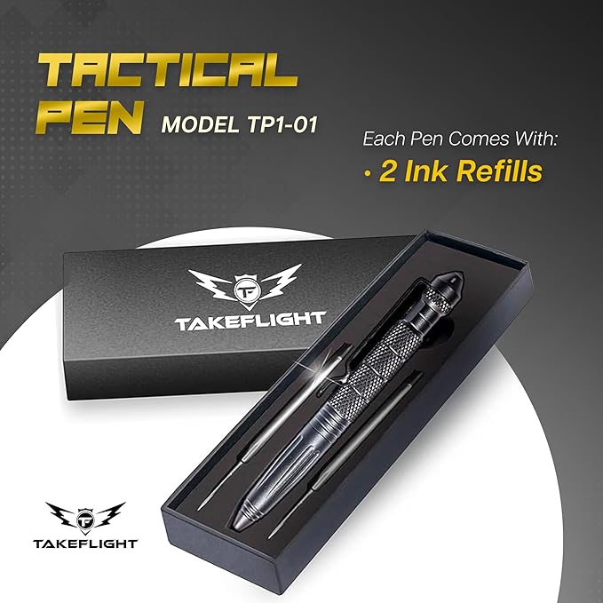Tactical Pen Multitool – Gifts For Men Dad - Diamond Thread Grip, Strong Rugged Aluminum EDC Survival Gear, Pocket Military Writing Glass Breaker, Pen Collection - Black Card