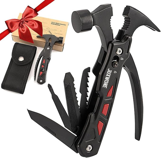 Unique Gift, Pocket Knife Multitool, Hammer 12-in-1, Folding Knife, Outdoor Survival Gear, Camping Multi-tool, Pliers, Knives, Saw, Screwdriver, with dual safety locks, with Nylon Sheath