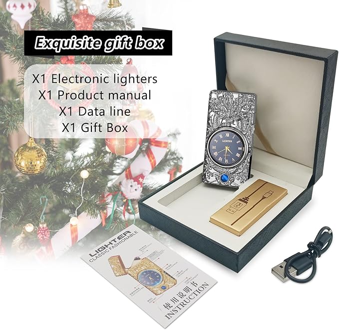 Gifts for Him Electric Lighters Rechargeable USB Lighter Windproof Flameless Plasma Lighters Unique Lighter with Battery Indicator Butane Free Electric Candle Lighter, Gifts for Men(Silver)