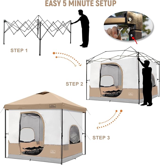 KAMPKEEPER 6 Person Camping Tent, 10x10 Pop Up Canopy Tent with Camping Inner Tent, Converts 10'x10' Straight Leg Canopy into Camping Tent–Fully Vented Roof(Canopy & Frame Included)