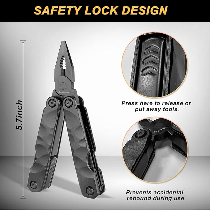 Rock Pocket Multitool for Camping, Gifts for Men 14-in-1 Solid Multi Tools with Knife Plier, Great Grip Safety Locking Design Survival Tools & Simple Repair Tool