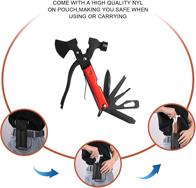 Multi-Purpose Outdoor Tools, Camping Gear Multi-Tools, 16-in-1 Camping Accessories Multi-Tool Hammers, Easy to Carry Camping Tools Including Safety Axes, Pliers, Bottle Openers, etc.