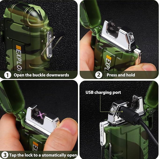 Waterproof Flameless Electric Lighter-Dual Arc Plasma Beam Lighter-USB Rechargeable-Windproof-No Butane-Ideal Lighter for Indoor and Outdoor Activities (Camouflage)