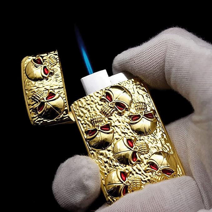 Cool Metal Skull Butane Torch Lighters Refillable Novelty Lighter for Fireplace Candle Camping BBQ (Without Gas) (11)