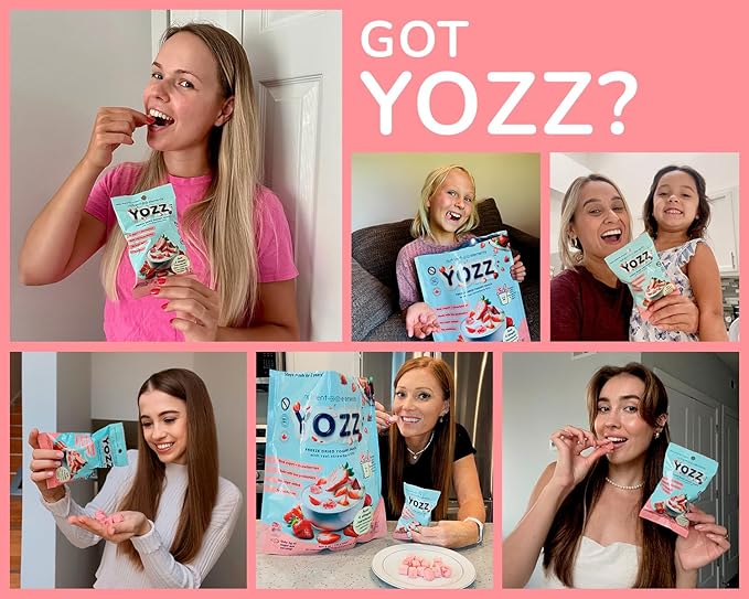Yozz Freeze Dried Yogurt with Real Strawberry Bites - 10 Small Packs - Healthy Snacks with Probiotics, No Sugar Added For Adults, Babies, and Toddlers - Tastes Wow!