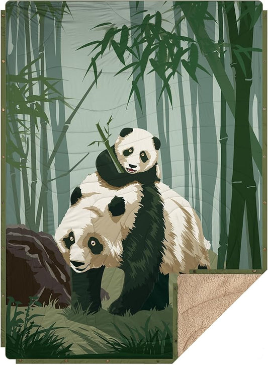 Outdoor Camping Blanket with Sherpa Lining, Extra Warm Thick Camp Blankets & Puffy Ultralight Soft Poncho DWR Camping Quilt for Cold Weather, Adventure,Sleeping,Backpacking 78"x 56"