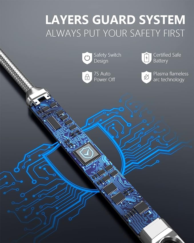 long lighter, Candle Lighters Electric Lighter, Rechargeable Arc Lighter with LED Display, 360° Flexible Neck Flameless Grill Lighters for Candle Aromatherapy Camping BBQ Gas Stoves-Deep Black
