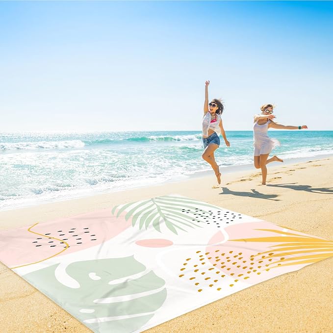 Beach Blanket Waterproof Sandproof, 9 Ft X 10 Ft Extra Large Sand Free Beach Mat, Big Compact Lightweight Quick Drying Camping Blanket with 4 Stakes & 4 Pockets for Picnic, Travel, Hiking