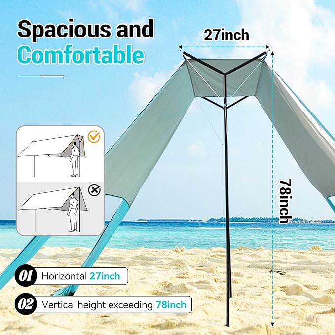 INSTANTENT® 15x9FT Beach Tent for Family, with UPF50+ Protection, Includes Sand Bags, Ground Pegs, Stability Poles, Easy Setup Beach Shade Canopy for Camping, Fishing, Backyard (Turquoise)