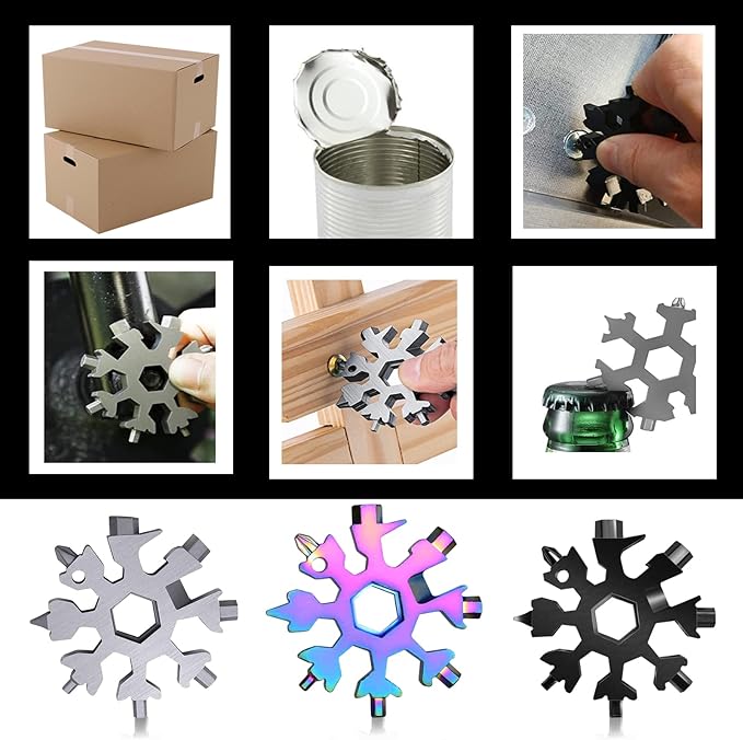 WIQUE 3 Packs Snowflake Multi Tool,18 in 1 Snowflake Multitool,Snowflake Wrench/Bottle Opener/Screwdriver Kit,for Men Christmas Gifts