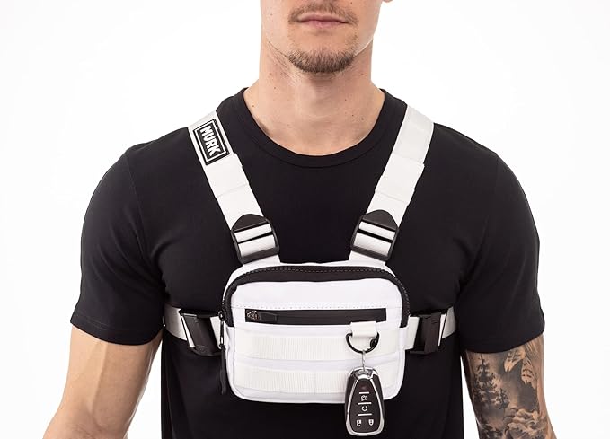 MVRK Water Resistant Chest Bag - Lightweight Tactical Chest Bag For Outdoor Training, Running Chest Pack For Men With Extra Storage (White)