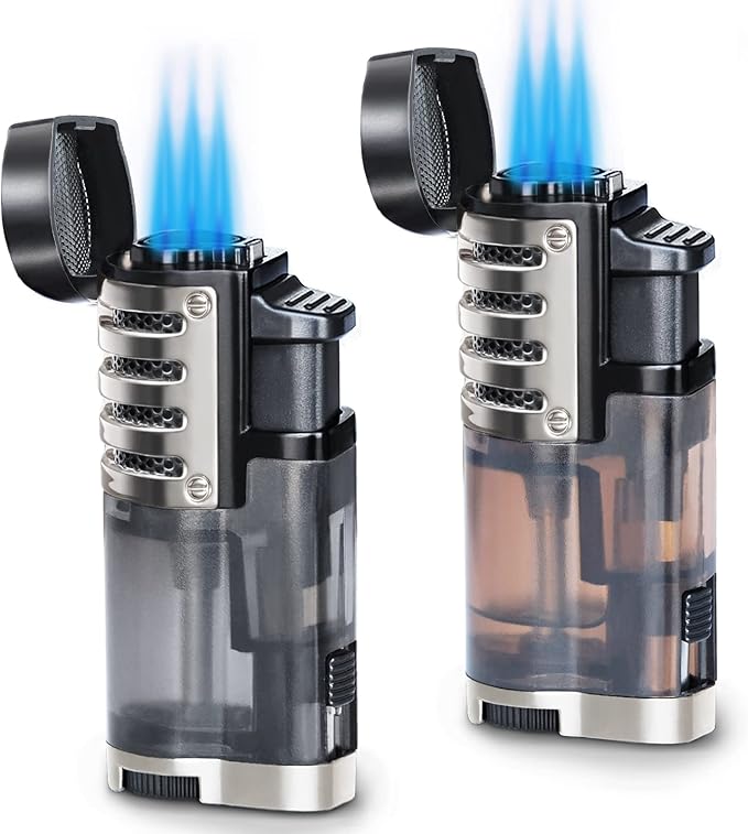 Torch Lighter 2 Pack Triple Jet Flame Butane Torch Lighters Refillable Butane Gas Lighter Windproof Adjustable 3 Flame Lighter for Christmas (Without Gas)