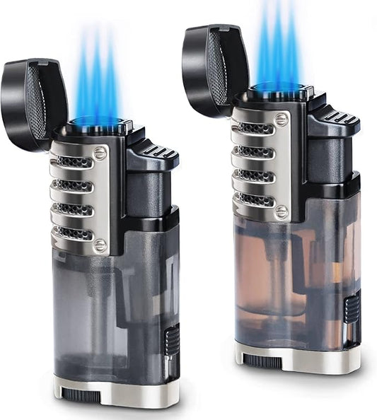 Torch Lighter 2 Pack Triple Jet Flame Butane Torch Lighters Refillable Butane Gas Lighter Windproof Adjustable 3 Flame Lighter for Christmas (Without Gas)
