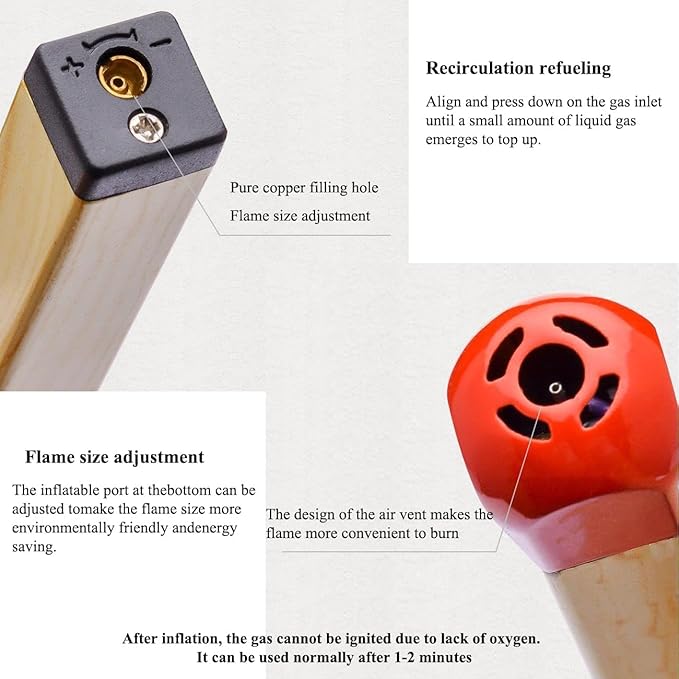 Creative Matchstick Lighter, Open Flame Lighter Refillable Novelty Lighter Adjustable Metal Lighter Unique Gift for Men Women BBQ, Fireplaces, Camping, Clear