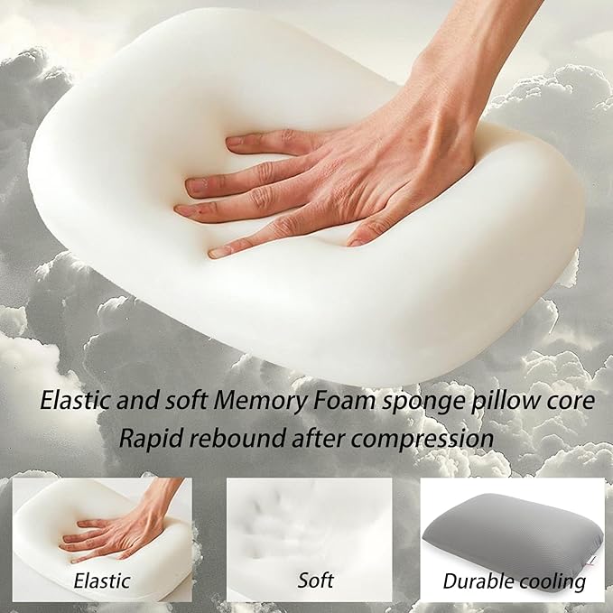 Travel Pillow Small Camping Pillow Memory Foam Bed Neck Soft Pillow Lightweight Easy to Carry Portable Cooling Home Pillow Removable Pillow Cover with Travel Storage Bag (Gray)