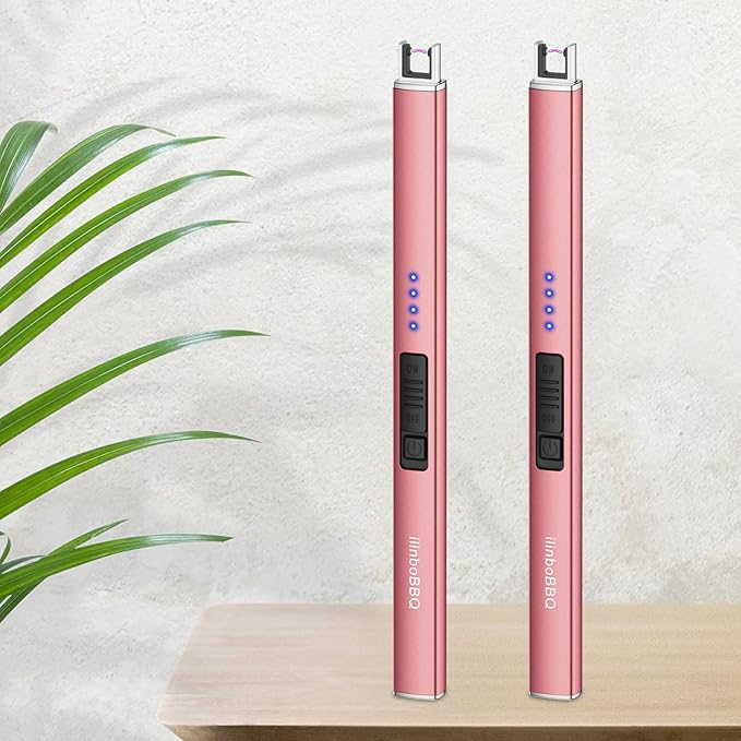 Electric Candle Lighter Camping Lighter USB Rechargeable Lighter Flameless Plasma Windproof Long Lighters for Candle Cooking BBQs Fireworks (Rose Gold)