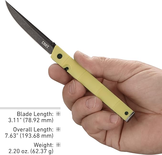 CRKT CEO Bamboo EDC Folding Pocket Knife: Low Profile Gentleman's Knife, Everyday Carry, Black Blade, IKBS Ball Bearing Pivot, Liner Lock, Green Reinforced Fiber Handle, Deep Carry Pocket Clip 7096YGK