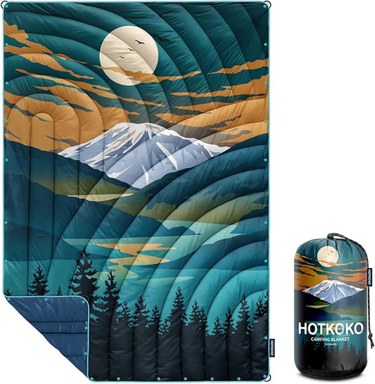 Camping Blanket,Lightweight Down Alternative Puffy Printed Camping Blanket Packable Outdoor Blanket for Camping,Traveling, Stadium, Hiking, Picnics