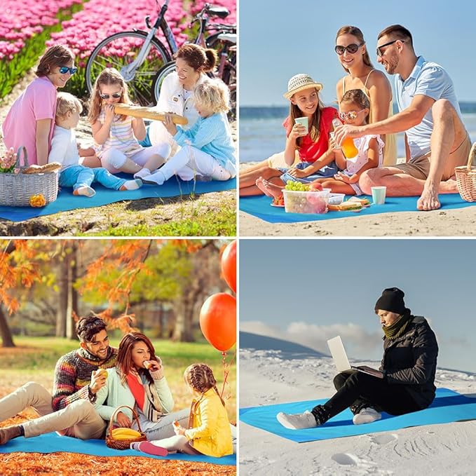 Ainiv Picnic Blanket, Mini Pocket Beach Mat 43.3 x 55.1IN (2-3 People) Foldable, Lightweight Waterproof Sand Free, Foldable Thin Ground Sheet for Outdoor Camping Hiking Travel - with Hand Strap