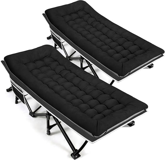 Portable Camping Cot, Sleeping Cot for Adult, 28" Extra Wide Heavy Duty Folding Cot with Thick Mattress, Portable Camping Bed for Outdoor Camping/Office, Home Nap 2Pcs (Black)