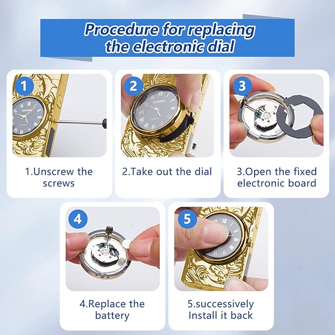 Electric Lighters Rechargeable USB Windproof Flameless Plasma Arc lighters with Clock dial Luxury Vintage Fancy Cool lighters for Candle Gift for Man (Gold)