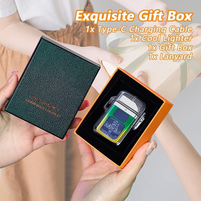 BABOBIU Electric Lighter Plasma Lighter Flameless Windproof Waterproof Arc Lighter with Smart Chip for Camping, Hiking, Adventure (Yellow Green)