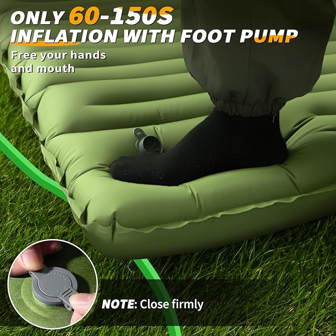 Double Sleeping Pad for Camping, 5"Ultra-Thick Queen Camping Mattress 2 Person with Pillow Built-in Pump, Self Inflating Camping Pad for Backpacking, Hiking, Traveling, Tent, Portable Sleeping Bed