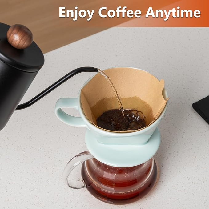 Pour Over Ceramic - Coffee Dripper Ceramic Coffee Maker with 3 Holes Flat Bottom, Porcelain Slow Filter Cone for Travel, Camping, Office, Home, Coffee Maker Brewโฆ