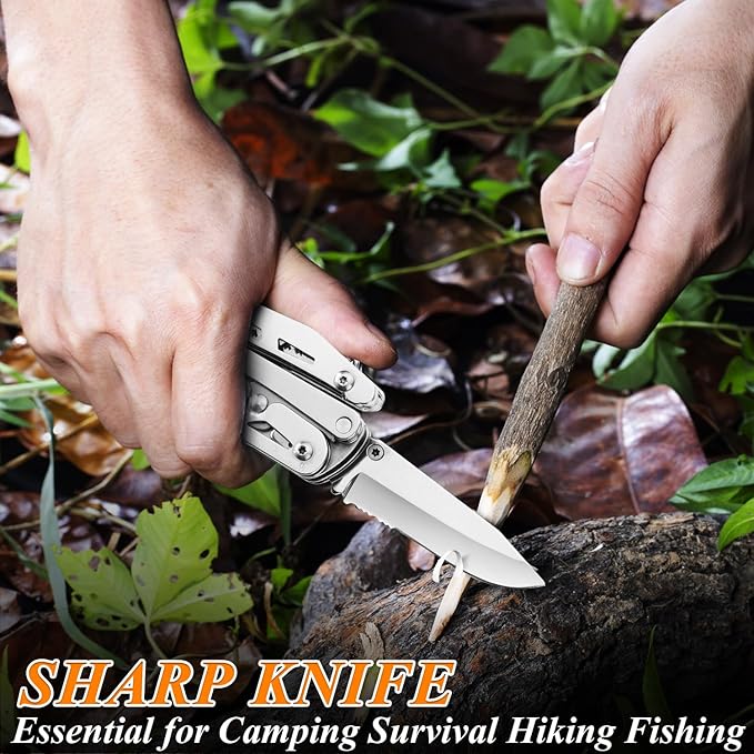 RoverTac Multi Tool Pocket Knife Tactical Camping Survival Knife Gifts for Men Dad Husband 18 in 1 Multitool Pliers Scissors Saw Corkscrew Bottle Opener 9-pack Screwdrivers Safety Lock Nylon Sheath