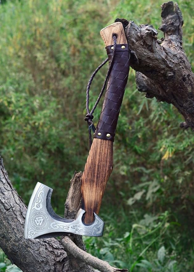 Handmade Viking Axe Real Carbon Steel Axe with Leather Sheath Camping Bearded Axes & Hatchets Hunting Axe Valentine's Day Gift, Camping & Hiking | Knives & Tools | Birthday Gift for him (VK-AXE-01)