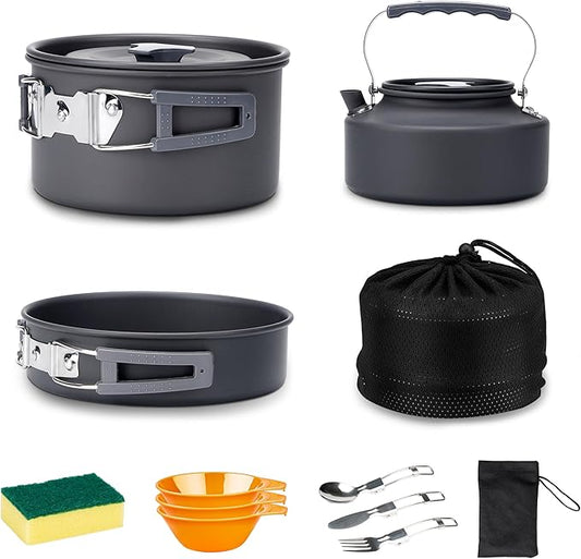 Alocs Camping Cooking Set Camping Gear, Camping Pots and Pans Set, Portable Camping Cookware Camping Essentials with Accessories for Outdoor Cooking, Backpacking, Hiking and Picnic.