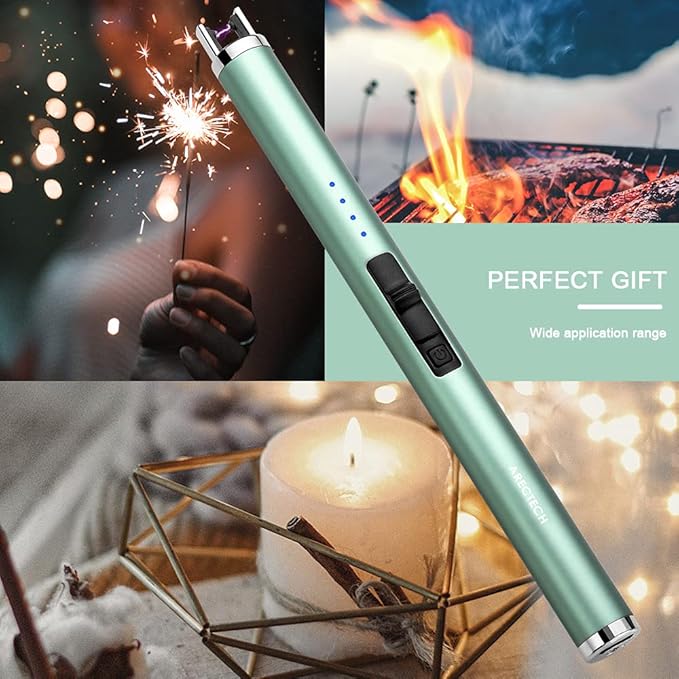 ARECTECH Lighter Rechargeable Lighter Electric Lighter Candle Lighter Arc Plasma Lighters for Candle Kitchen Camping Type-C Green