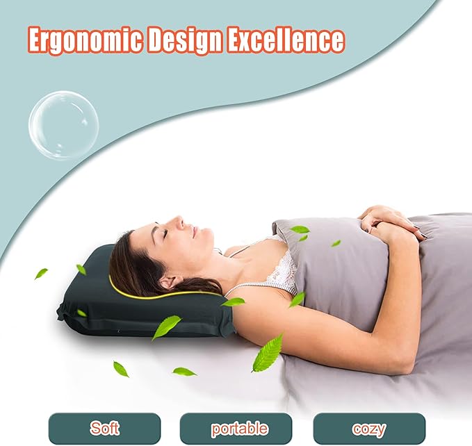 OPENROAD Self Inflating Camping Pillow, Compressible Foam Travel Pillow, Ergonomic Camp Pillow Provides Comfortable Support for The Neck. Compact and Lightweight for Camping, Hiking and Backpacking.