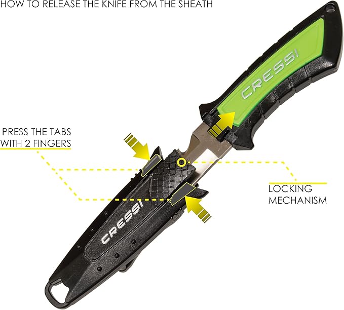 Cressi Short Blade Knife for Scuba Diving and Spearfishing with Quick-Release Sheath & Hose Holder - Lima: designed in Italy